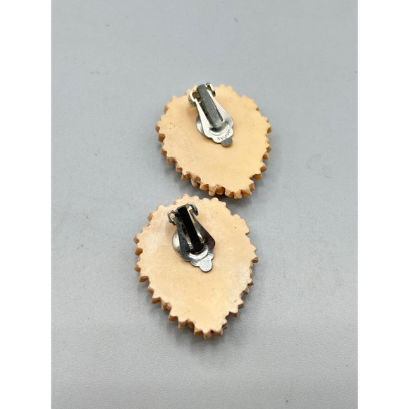 Featherlight Clip On Earrings Drop Shaped Flowers Peach Lightweight Celluloid - Picture 5 of 7